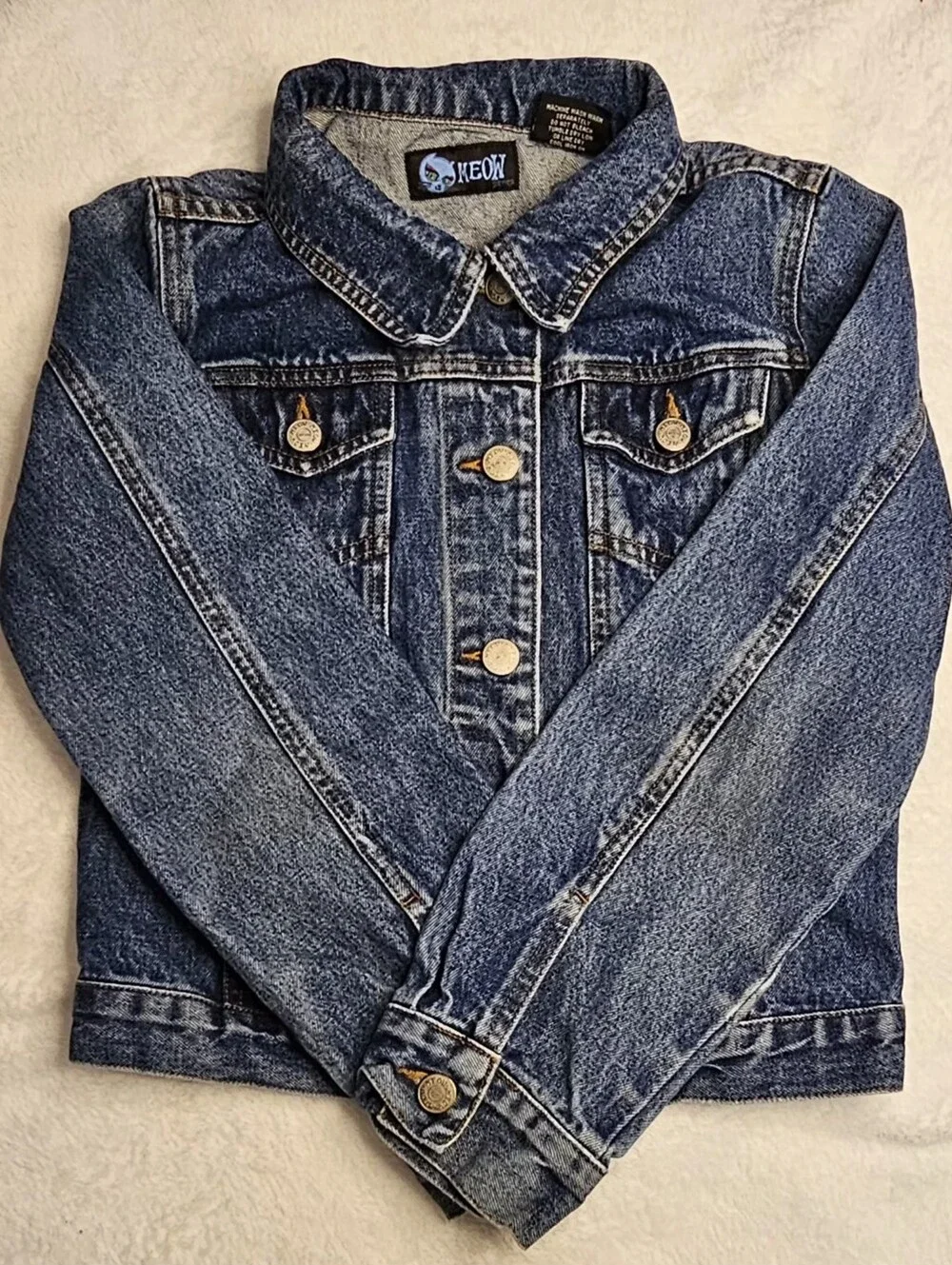 Girls Vintage Meow Genes Upcycled Serape Denim Jacket Size Med